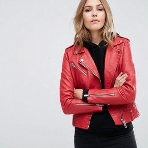 MANGO Red Leather Jacket